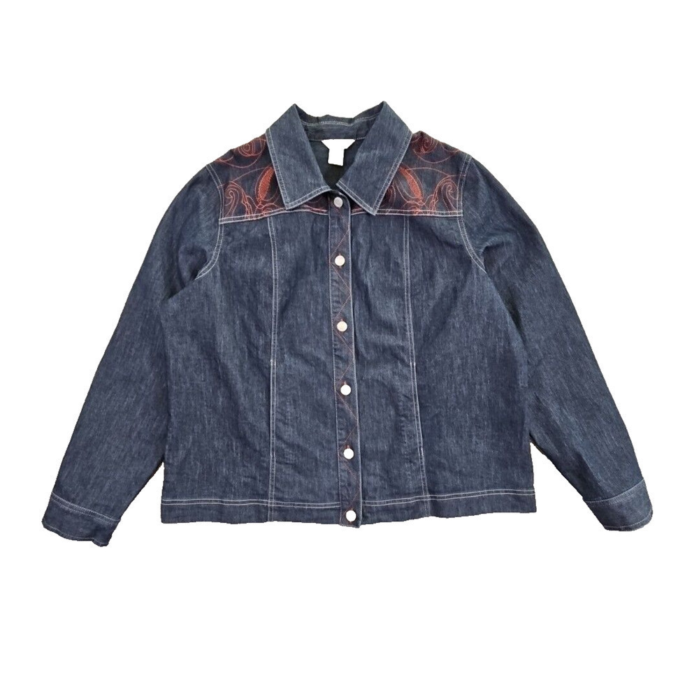 City Blues by Koret Denim Jacket Women's Size XL Red Embroidery Western Y2K